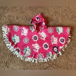Toddler girls winter poncho with hood size 2t-3t pink with owls